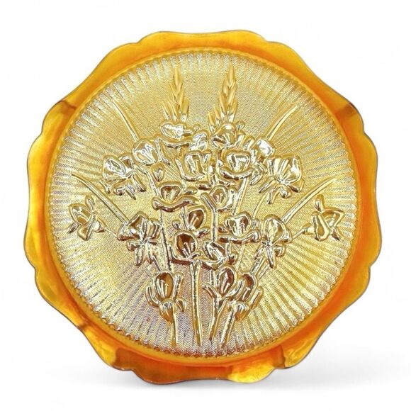 Vintage Jeanette Iris Iridescent Carnival Glass Serving Sandwich Round Plate - Picture 4 of 11